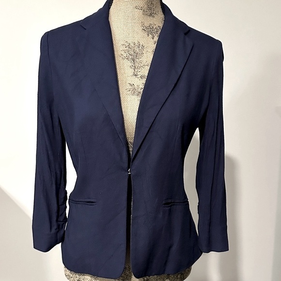 New York & Company Jackets & Blazers - New York & Company Navy Blue rayon blazer with ruched sleeves. Size small